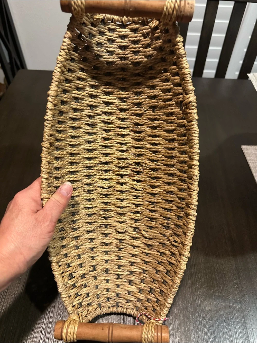 Vintage BURLINGTON BASKET CO Woven Gondola Boat Tray Wood Handles